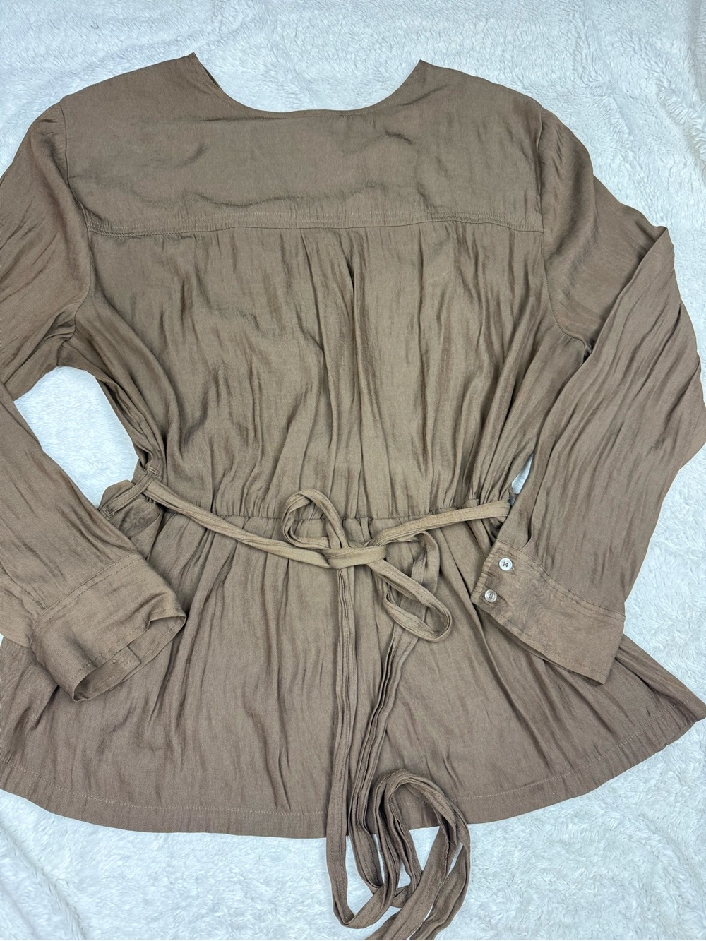 Banana Republic Taupe-Brown Wrap Blouse with Self-Tie - Picture 6 of 6